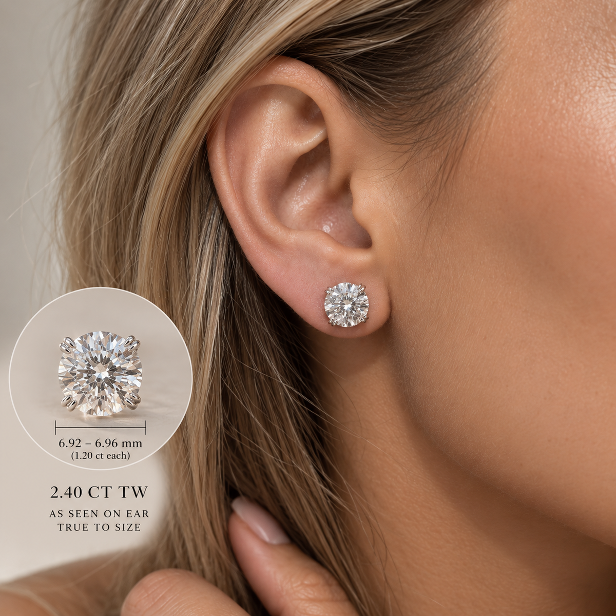 The Signature Round Solitaire Studs — 2.40ct